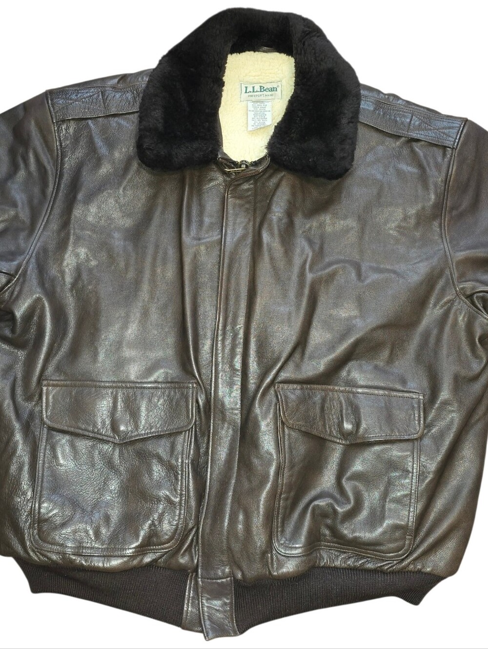 Vintage 80s L.L. Bean Genuin Cowhide Leather Bomber - Picture 4 of 11
